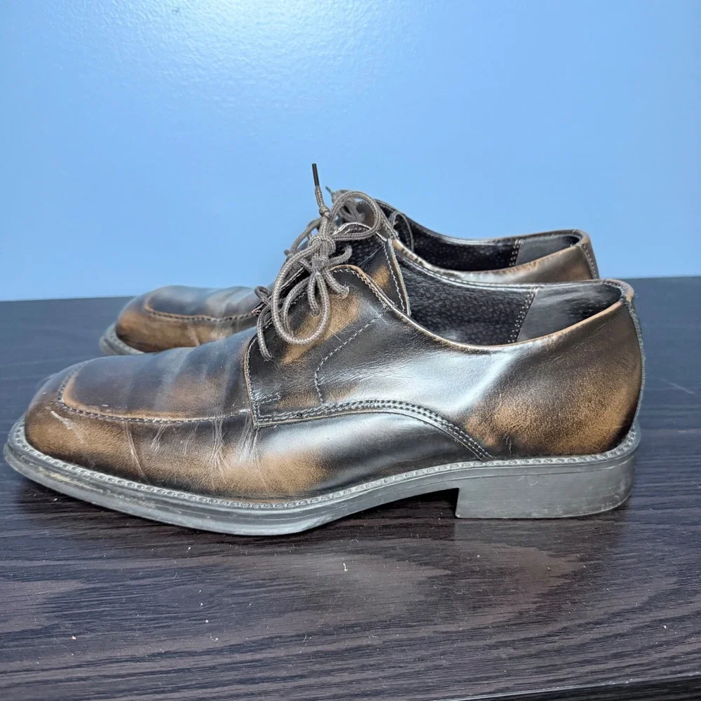 Kenneth Cole Reaction Oxford Mens 9 Brown Good Distressed Leather Square Toe